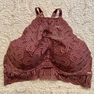 Pink by Victoria Secret Mauve Lace Size M Racerback Push Up Lace High Neck Bra